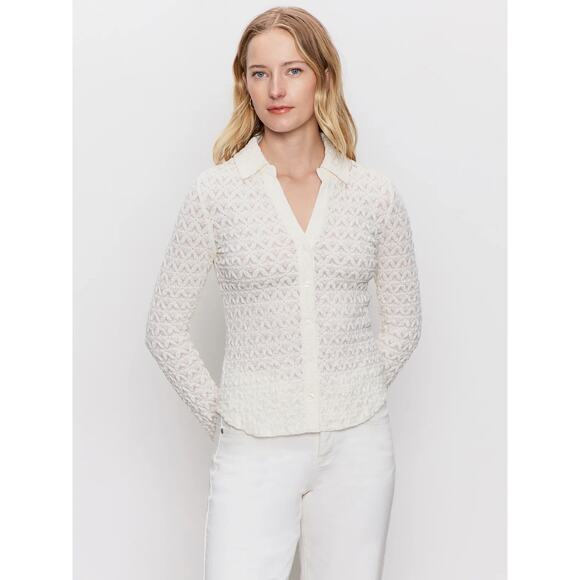 Sanctuary Pucker Up Dream Girl Top Size L Ivory Lace Long Sleeve Anthropologie - Picture 7 of 14